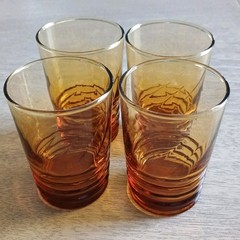 Vintage Libbey Amber Malibu Gold Juice Glasses Rib Base MCM 3 1/2″ 4 Oz Set of 4