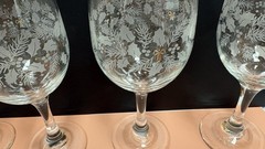 VTG LIBBEY Holly and Pine Frosted Wine Blown Glasses Gold Rim & Ribbon 10 Oz