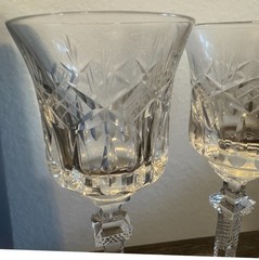 2 Vintage clear crystal cut etched cordial glass hand blown 5 1/8″ fancy