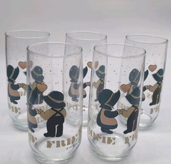 1988 Anchor Hocking Welcome Friends Glasses Set of 4 Beverage Glass Vintage