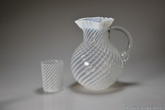 c 1903 OPALESCENT SWIRL by Northwood WHITE OPALESCENT Pitcher & Tumbler