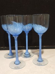 SET OF 4- Hoglund Art Glass Blue Stretch Splatter Wine Water Goblets NEVER USED