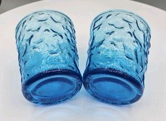 Seneca Driftwood Crinkle Peacock Blue Glass set of 2 EUC