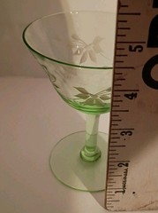 Vintage Misc 5 Green Depression Uranium Glass Stem Ware Glasses *Minor Fleabites