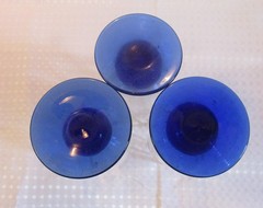 Vintage Set of 3 Swirled Clear Glass & Cobalt Blue Footed Juice Glasses/Tumblers