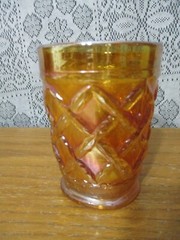 Vintage Dugan Diamond Marigold Carnival Glass Grapevine Lattice Tumbler – 4″