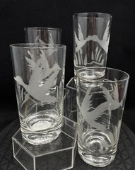 Etched Flying Mallard Duck Cattails Glasses Tumblers Coolers Highball 5″ MCM