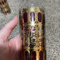 4 Vintage Culver Cranberry Gold Scroll MCM Highball Tumbler Glasses 12 oz Bar 22
