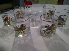 VINTAGE WEST VIRGINIA GLASS CO. BIRDS BEVERAGE PITCHER 6 GLASSES 7 PCS SET