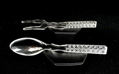 BRILLIANT CUT CRYSTAL CANE PATTERN BEVELED EDGES 8″ SALAD SERVING SET