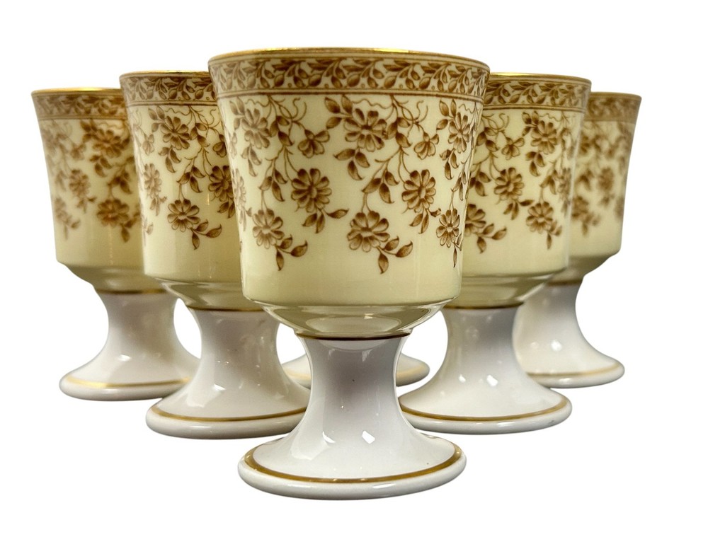 6 Antique Royal Worcester Sepia Daisies Small Pedestal Goblets Aesthetic Cordial