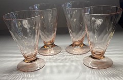Vintage Set of 4 Morgantown Glass Pink Festoon/Drape Optic 10 oz Footed Tumblers