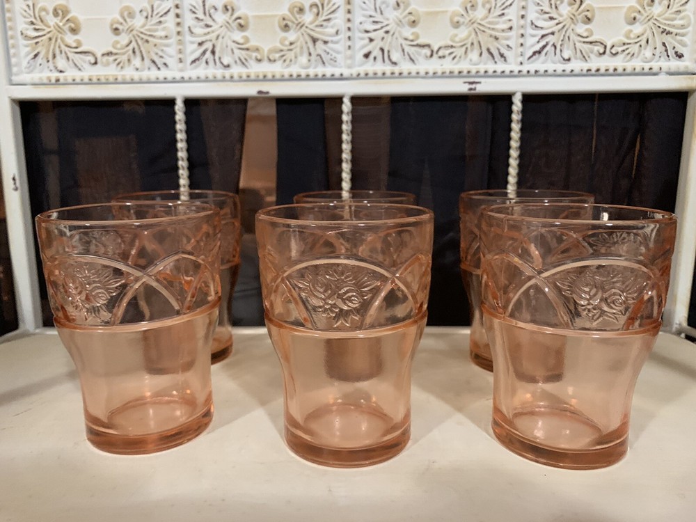 Federal Depression Glass Rosemary Pink Tumblers (6)