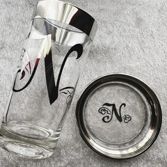 Mid Century Vintage Monogram N Highball Glass With Matching Coaster