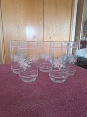 Pfaltzgraff Tea Rose Floral Libbey Tumbler Drinking Glasses Pink Bands Set of 5
