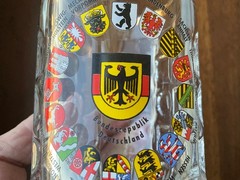 German Republic Coat of Arms 5” Glass Beer Stein by Bormioli Rocco Italy-1/4 L.