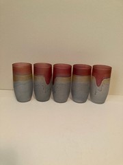 Set Of 5 RUEVEN NOUVEAU ART Glass Juice/Glsses Tumblers 4 3/4 Inch Multicolored