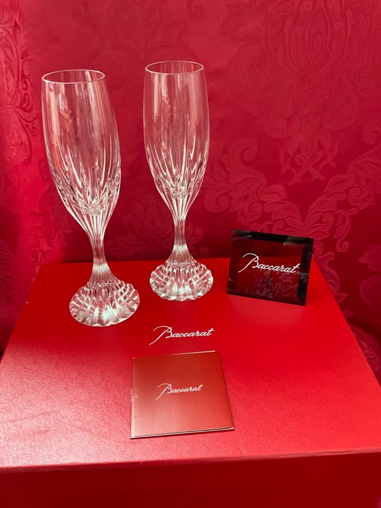 NIB FLAWLESS Stunning BACCARAT France Pair MASSENA Crystal CHAMPAGNE WINE FLUTES