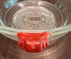 1955 Vintage McKee Glasbake Casserole Dish Clear Glass with Red Art Deco Handles