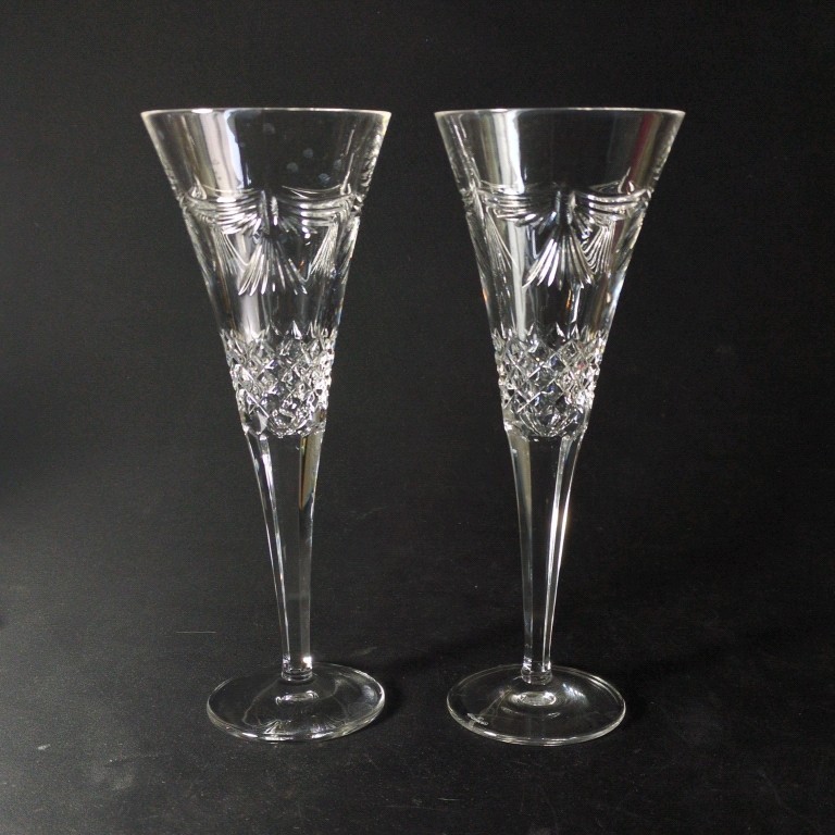 WATERFORD MILLENNIUM PEACE CHAMPAGNE FLUTES, Cut Lead Crystal, 9 1/2″, 8oz, 2PCS