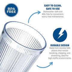 Stack-All Crystalon Plastic Tumbler 12.5 Ounce Ribbed Texture, Clear, Restaurant