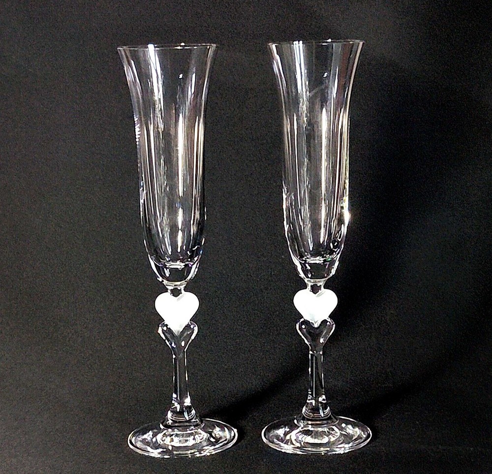 GORHAM AMORE HEART WEST GERMANY CRYSTAL FLUTED CHAMPAGNE 9 7/8”T NEW W LABEL