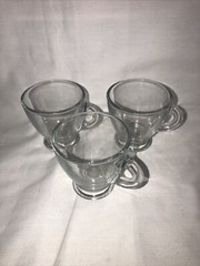Lot Of 3 Clear Glass Pedestal Handled Espresso Coffee Tea Cups Mugs 3oz.