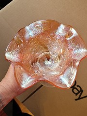 Very Pretty Marigold Fenton Carnival Glass Stream of Hearts Ruffled Compote