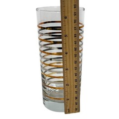 MCM Highball Drinking Glasses Gold Silver Striped SET OF 3 Barware Retro Home