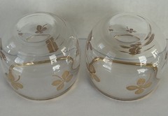 2 Vintage MCM Retro Gold Rim Roly Poly Four Leaf Clover Clear Barware Glasses