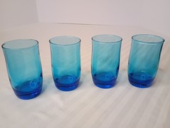 Vintage Anchor Hocking Flair Laser Blue small juice glasses, 3.75″ Set of 4