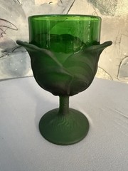 Emerald Green Cabbage Leaf Goblet Vintage Glassware Fenton MCM