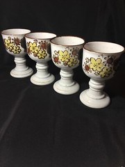 Vintage 1970s Otagiri Stoneware Goblets Speckled Floral Pansy Wine Chalice Boho