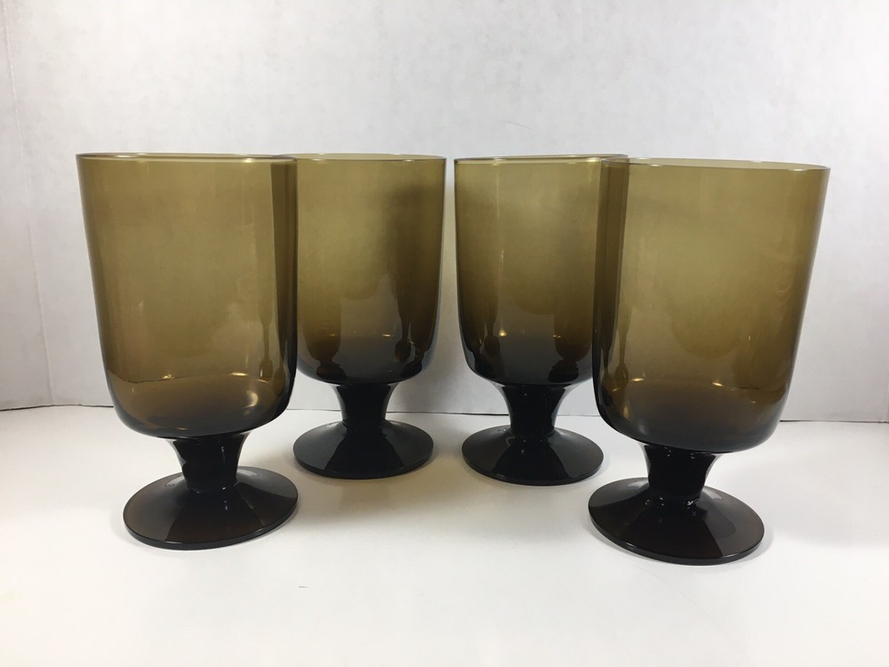 Vintage Goblets Smoke Brown Iced Tea Wine Footed Stem Glasses