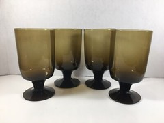 Vintage Goblets Smoke Brown Iced Tea Wine Footed Stem Glasses