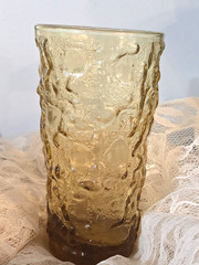 3 Vintage Anchor Hocking Lido Milano Amber Gold Crinkle Glass 5.5 inches 10 oz