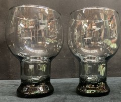 Libbey Stax Smoke Gray Pedestal Glasses Goblets Retro Barware 16oz Set of 2