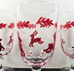 6 Dansk Nordic Knits Red 12 Oz Goblet Set Vintage Reindeer Christmas Crystal Lot