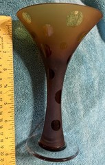 E & M Burke Martini Glass Frosted Art Glass Polka Dots Doodle Amber Brown