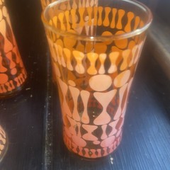 Amber Orange Yellow Geometric Glass Tumbler Set 4-Piece Round Glossy 1970 Vibe