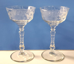 Rock Sharpe Crystal Liquor Cocktail Glasses Halifax Pattern Etched 5 3/4″ QTY 2