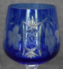 LOVELY CZECH CUT TO CLEAR GRAPES GRAPELEAF MOTIF COBALT BLUE WINE HOCK – HAVE 2
