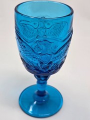 Vintage Kanawha Blue Pressed Art Glass American Eagle Goblet 6.5″ Water