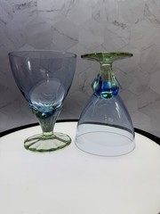 Set of (6) Gorgeous Bormioli Rocco Bahia blue and green footed goblets.