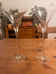 2 Elegant Rona Slovakia Crystal Long Stem Martini Glasses Very Tall 10 3/4”