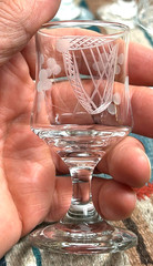 6 Vintage Duskie Hand Blown Wheel Cut Irish Harp/Shamrocks Crystal Sherry