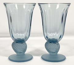 3 Fostoria CAPTIVA Blue FROSTED Sea Shell Stem Water WINE Tea Goblets 5 7/8″ Vtg