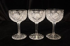 Believed to Be American Brilliant Cut Crystal Cut Star 3 Cocktail Wine Goblets