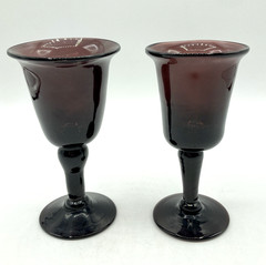 2 Vintage Handblown Amethyst Purple Glass Tulip 3 oz Cordial Glasses 4 3/4″ H