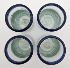 Mexico Hand Blown Glass Tumblers Clear With Cobalt Blue Rim 5.5″ Set of 4